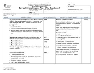 DSHS Form 11-123 Service Delivery Outcome Plan - Wbl - Experience a - Washington