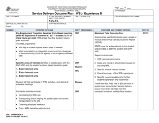 DSHS Form 11-124 Service Delivery Outcome Plan: Wbl - Experience B - Washington