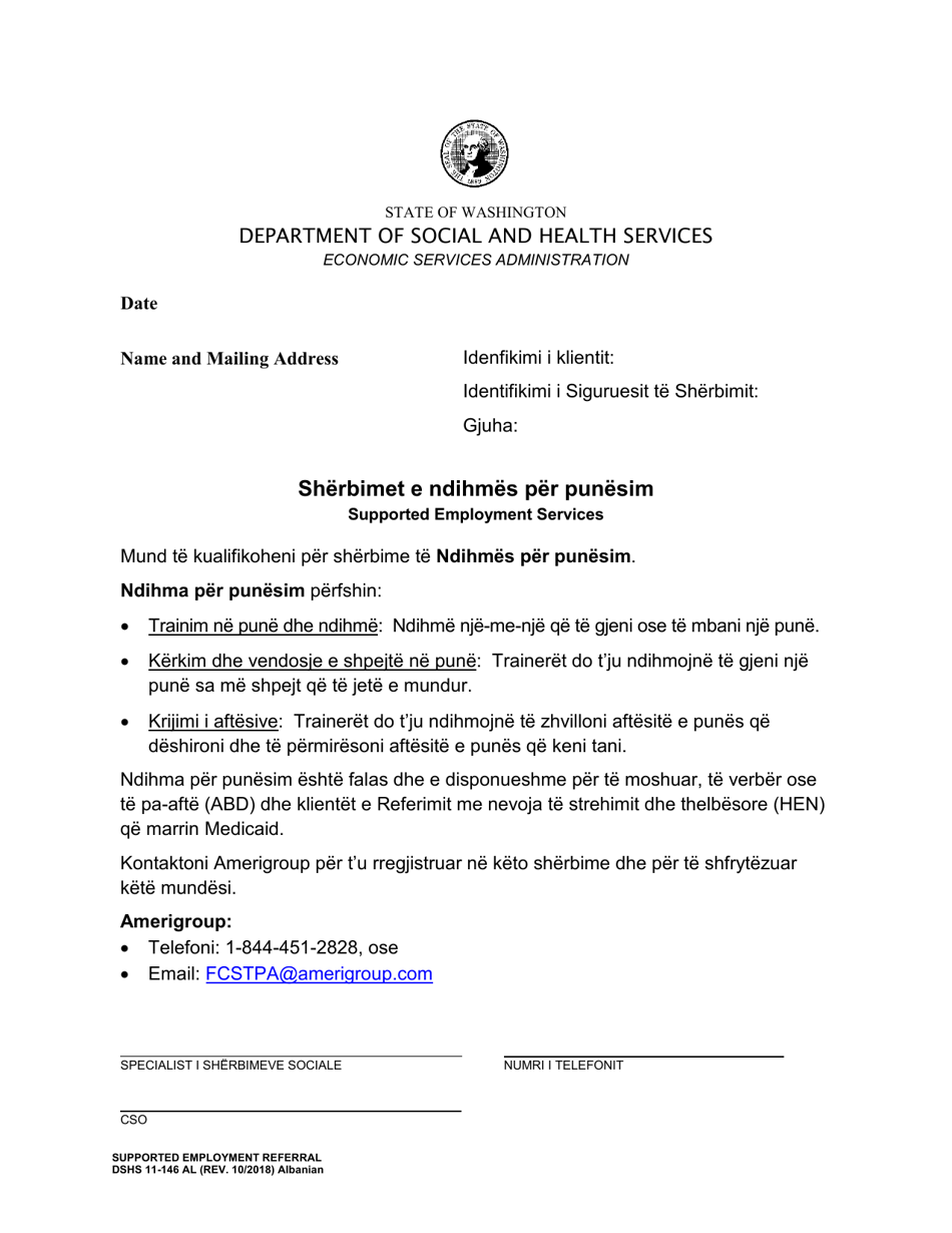 DSHS Form 11-146 Supported Employment Referral - Washington (Albanian), Page 1