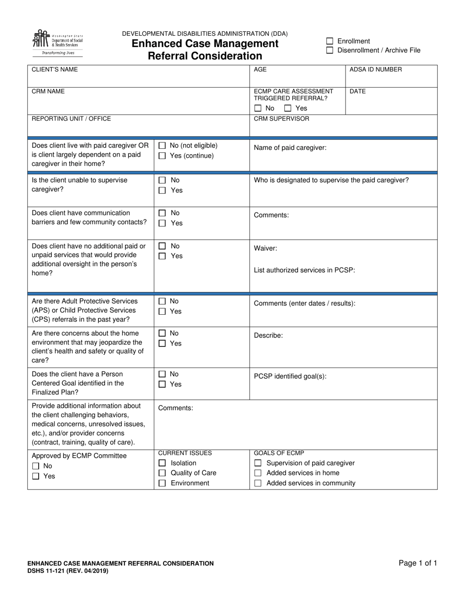 DSHS Form 11-121 Enhanced Case Management Referral Consideration - Washington, Page 1