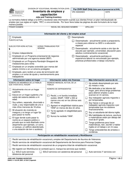 DSHS Formulario 11-133 Inventario De Empleos Y Capacitacion - Washington (Spanish)