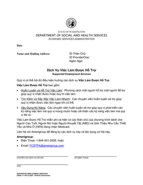 DSHS Form 11-146 Supported Employment Referral - Washington (Vietnamese)