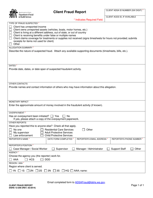 DSHS Form 12-209 Client Fraud Report - Washington