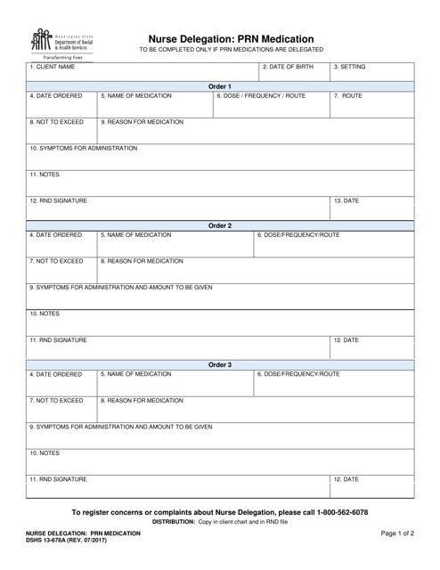 DSHS Form 13-678A  Printable Pdf