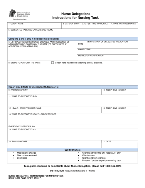 DSHS Form 13-678 Page 2  Printable Pdf