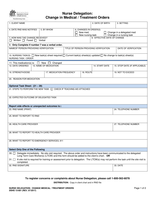 DSHS Form 13-681  Printable Pdf