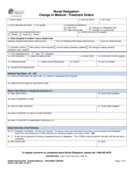DSHS Form 13-681 Nurse Delegation - Change in Medical/Treatment Orders - Washington