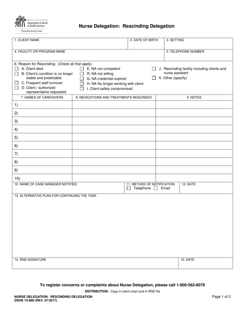 DSHS Form 13-680  Printable Pdf