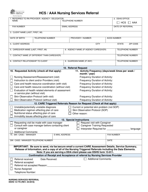 DSHS Form 13-776  Printable Pdf