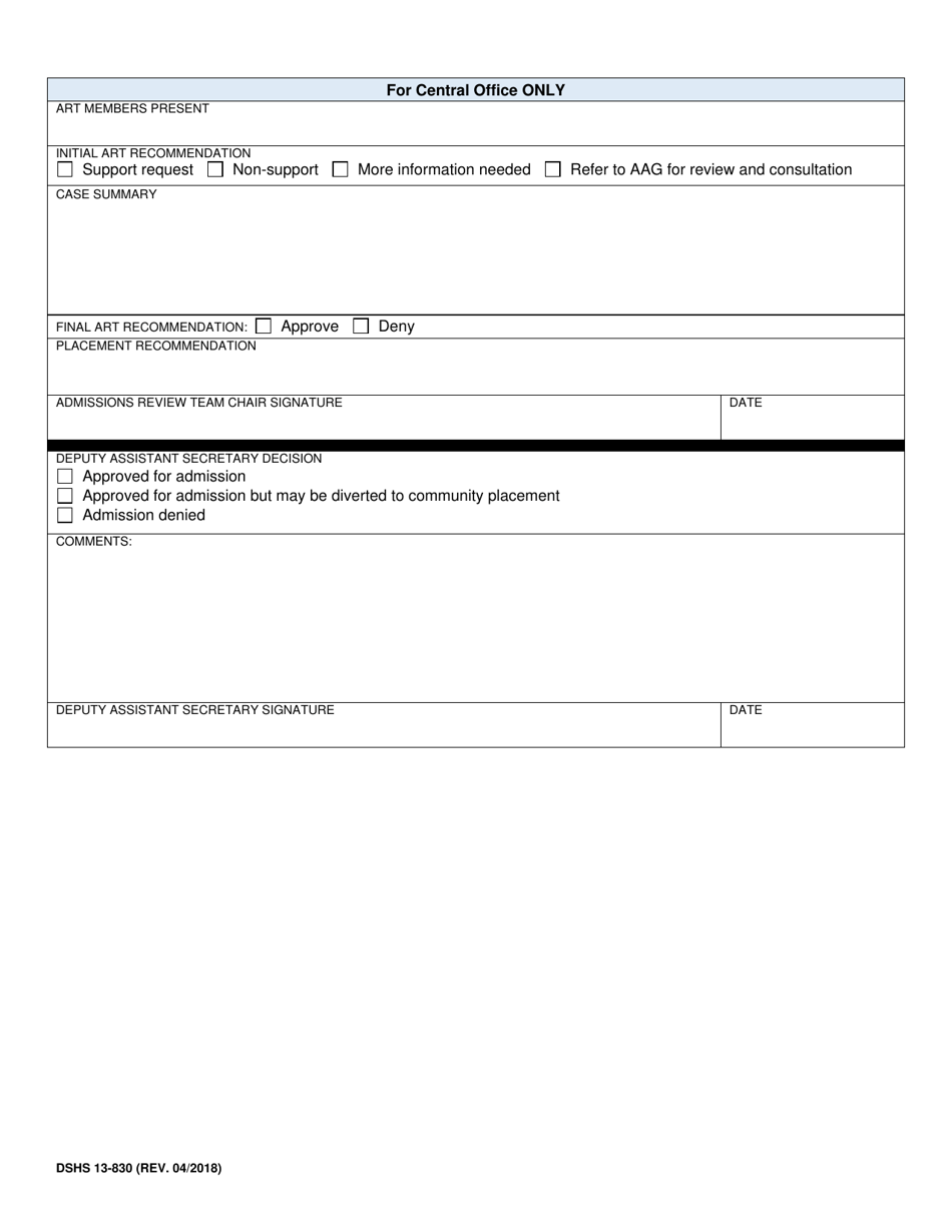 DSHS Form 13-830 Admissions Review Team Checklist for Admission to an Icf / Iid or Sonf at a Residential Habilitation Center (Rhc) - Washington, Page 2