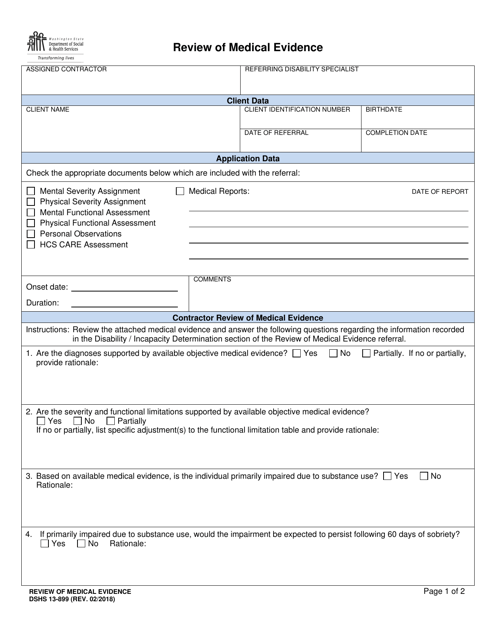 DSHS Form 13-899  Printable Pdf