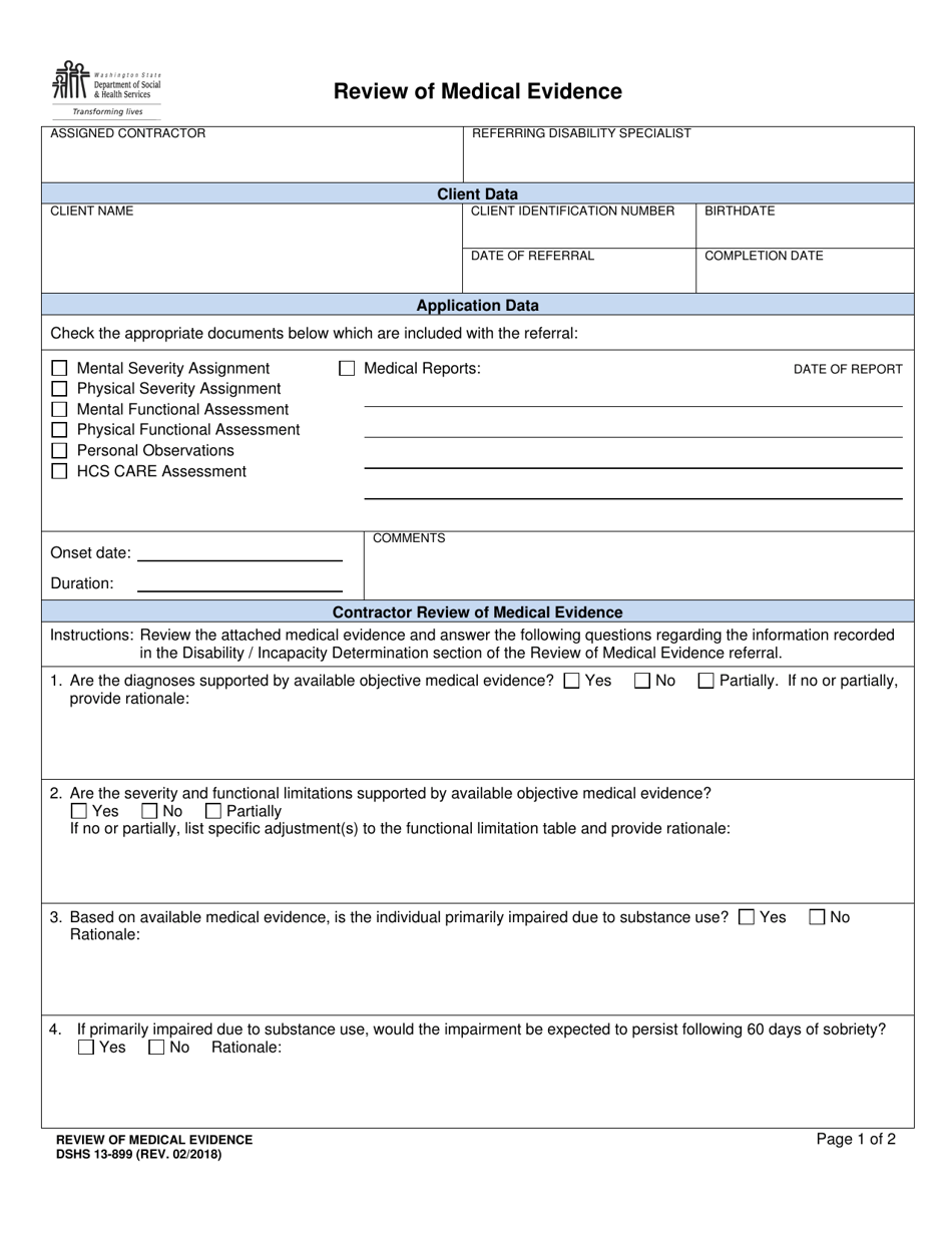 DSHS Form 13-899 - Fill Out, Sign Online and Download Printable PDF ...