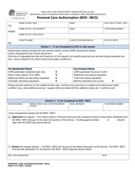 DSHS Form 13-712 Personal Care Authorization (Bho/Mco) - Washington
