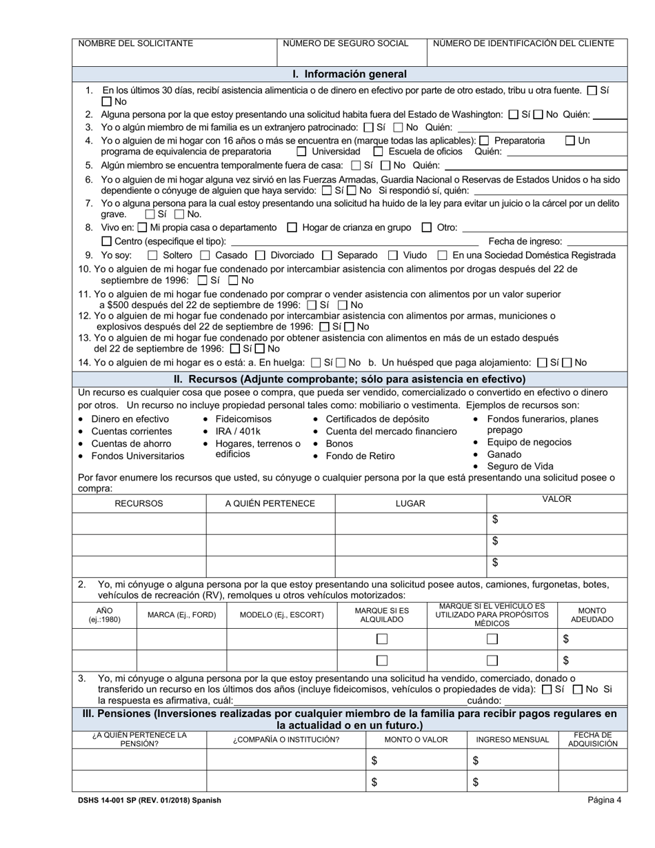 DSHS Formulario 14-001 SP Solicitud De Asistencia Alimenticia O De Dinero En Efectivo - Washington (Spanish), Page 4