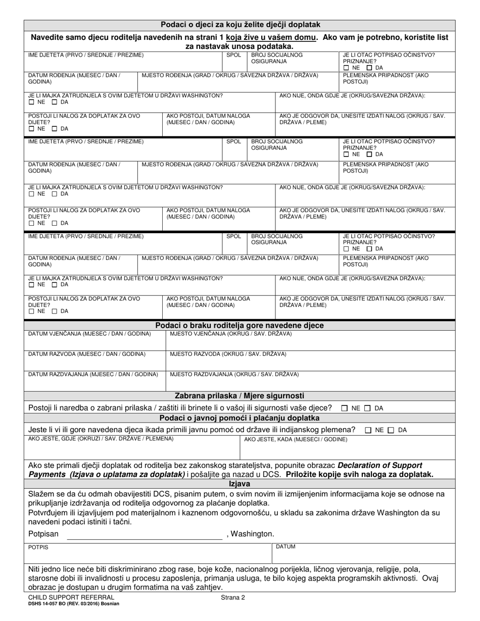 DSHS Form 14-057 Child Support Referral - Washington (Bosnian), Page 2
