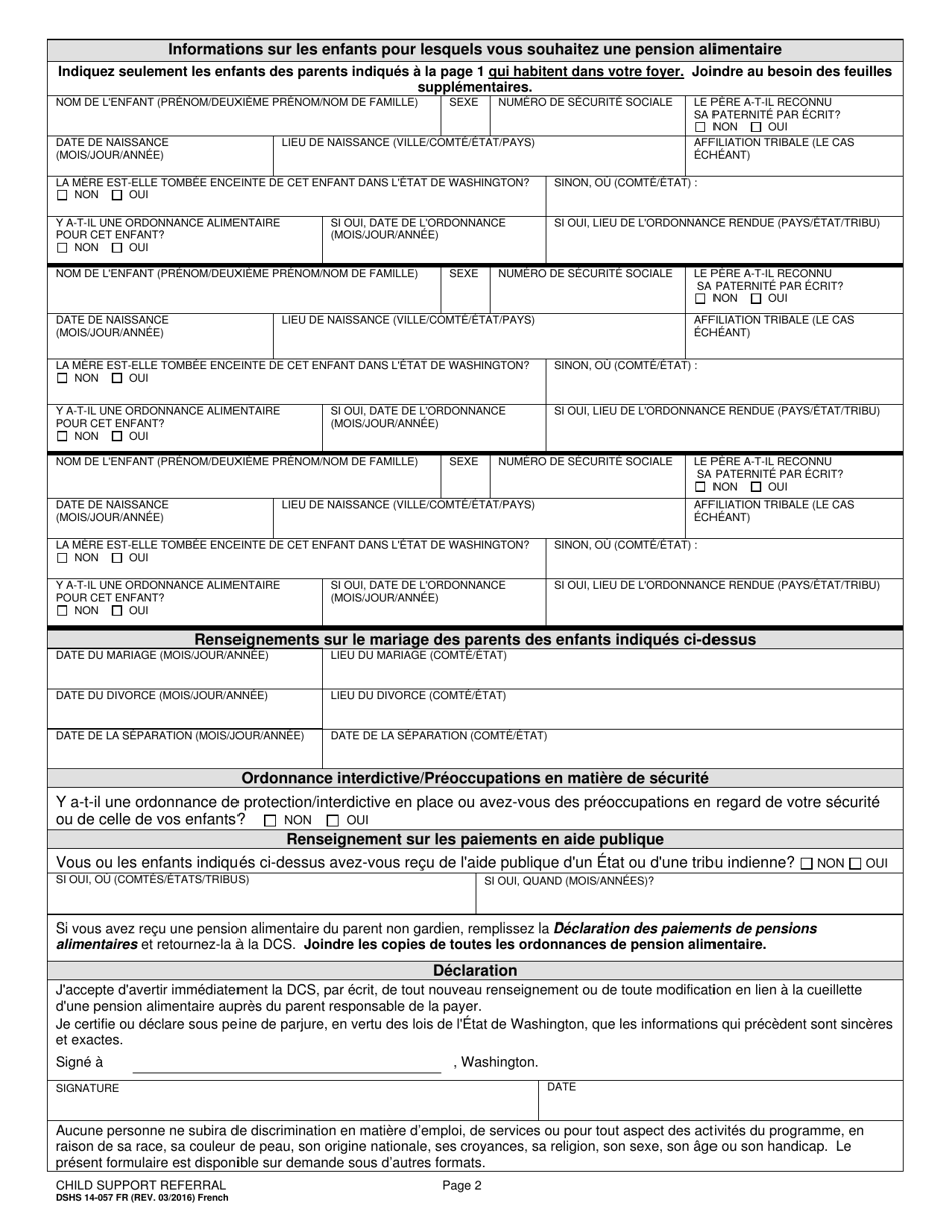 DSHS Form 14-057 Child Support Referral - Washington (French), Page 2