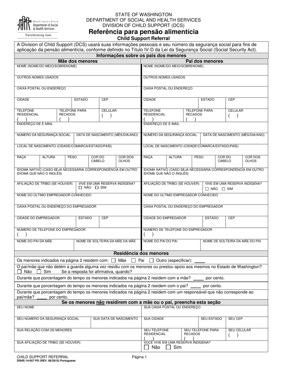 DSHS Form 14-057 Child Support Referral - Washington (Portuguese), Page 1