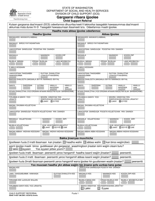 DSHS Form 14-057 Child Support Referral - Washington (Oromo)