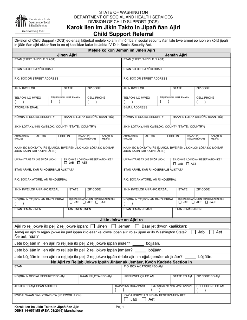 DSHS Form 14-057 Child Support Referral - Washington (Marshallese), Page 1