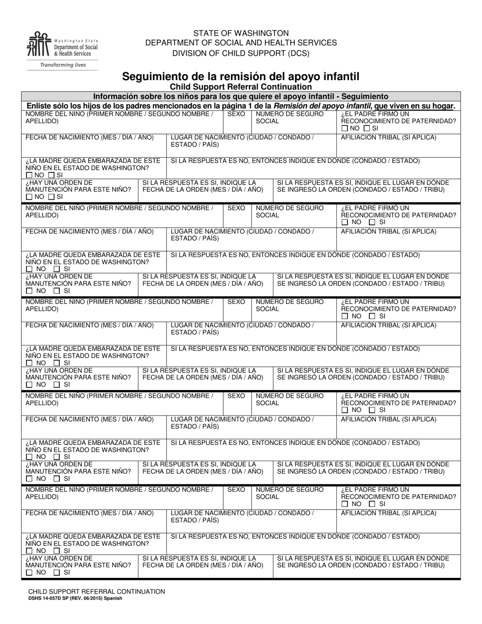 DSHS Formulario 14-057D Seguimiento De La Remision Del Apoyo Infantil - Washington (Spanish), Page 1