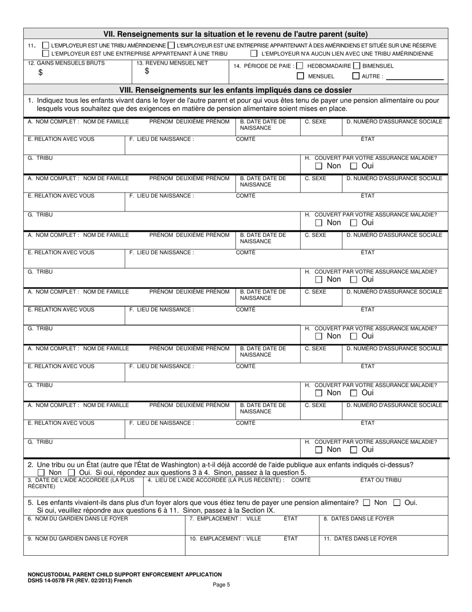 DSHS Form 14-057B Noncustodial Parent Child Support Enforcement Application - Washington (French), Page 5