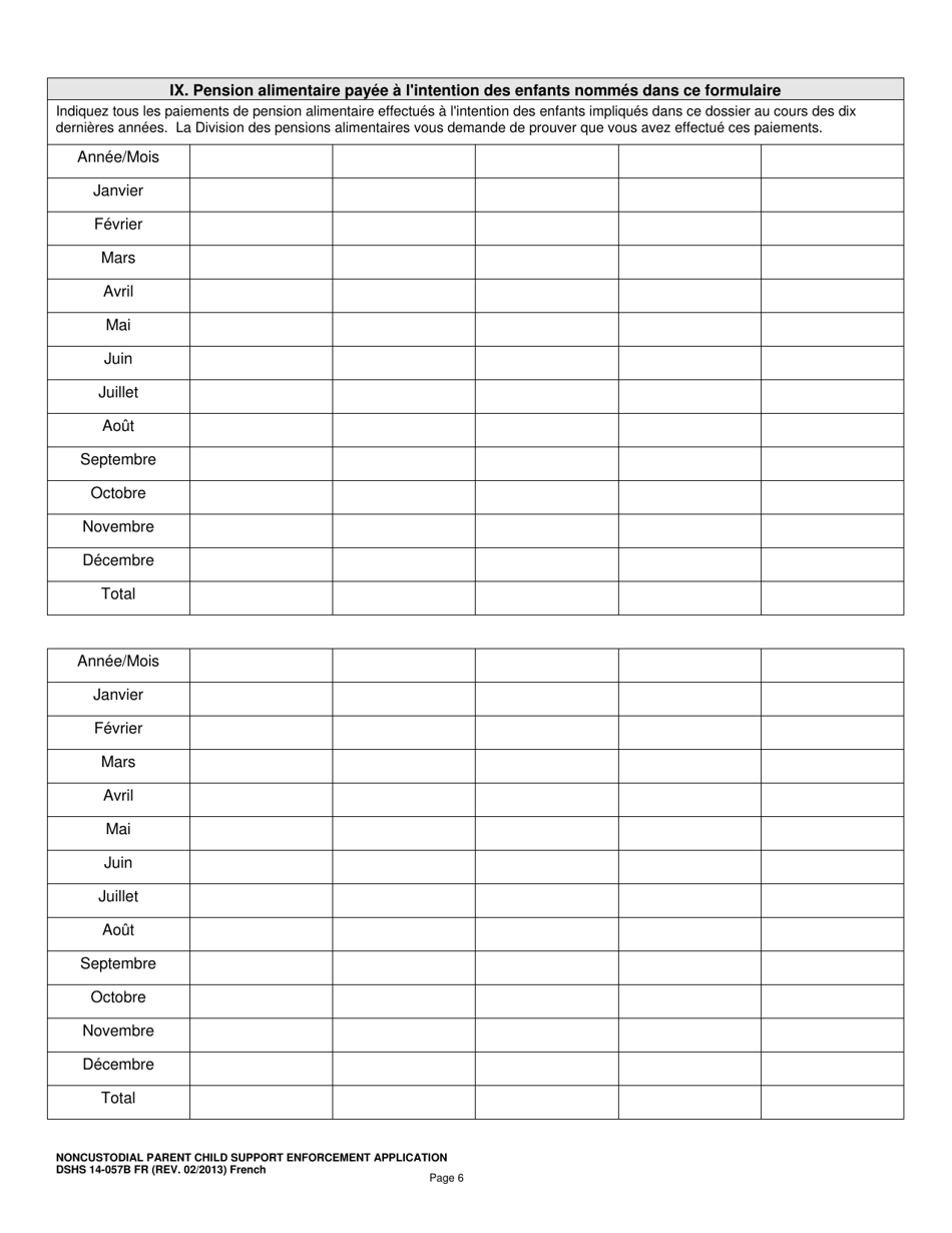 DSHS Form 14-057B Noncustodial Parent Child Support Enforcement Application - Washington (French), Page 6