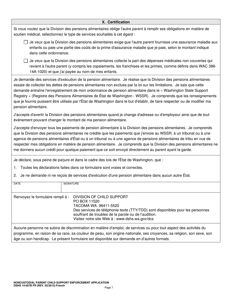 DSHS Form 14-057B Noncustodial Parent Child Support Enforcement Application - Washington (French), Page 7