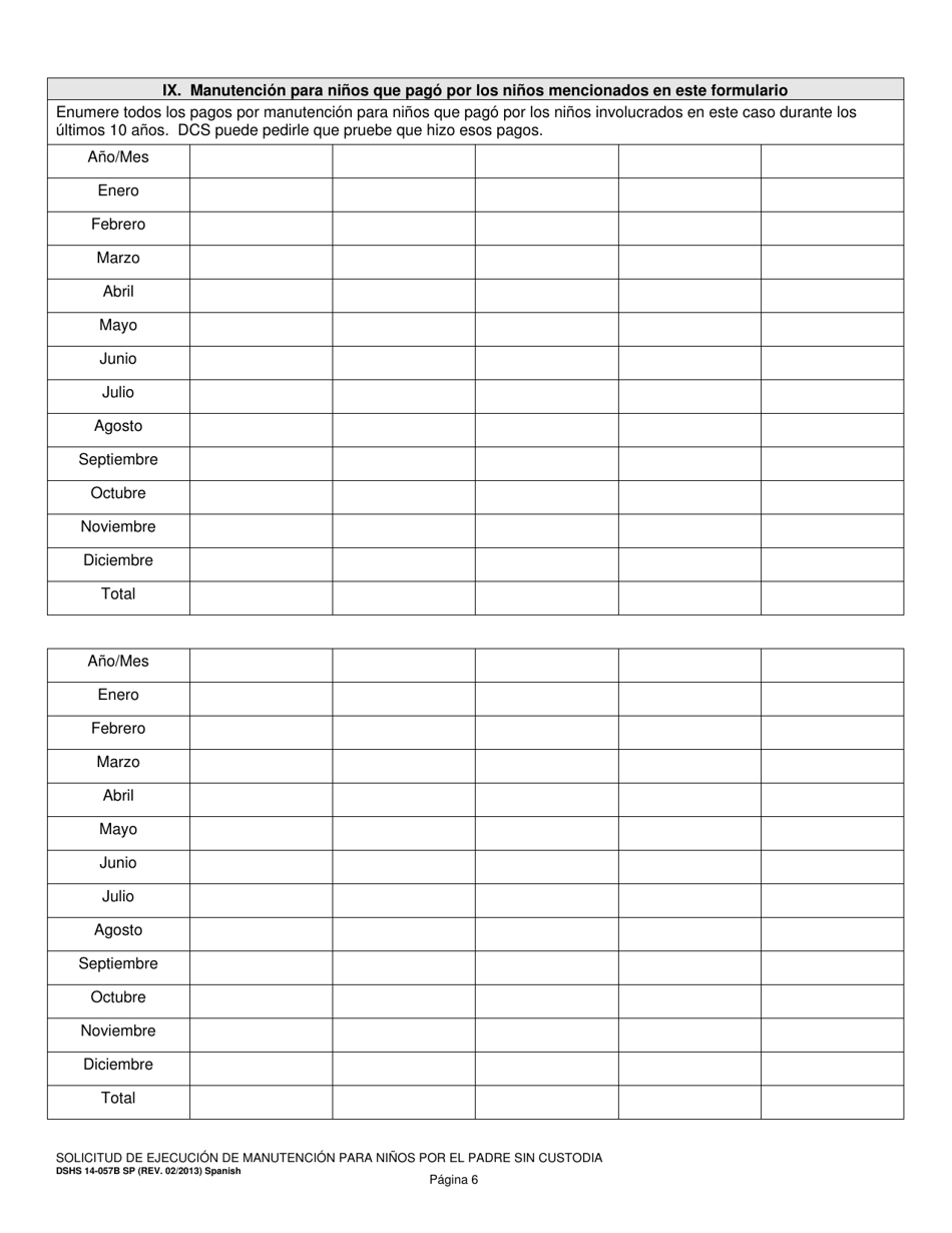 DSHS Formulario 14-057B Solicitud De Ejecucion De Manutencion Para Ninos Por El Padre Sin Custodia - Washington (Spanish), Page 6