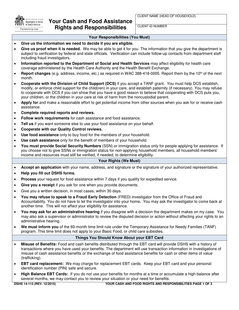 DSHS Form 14-105 Interview Appointment for Applicant (Community Services Division) - Washington, Page 2