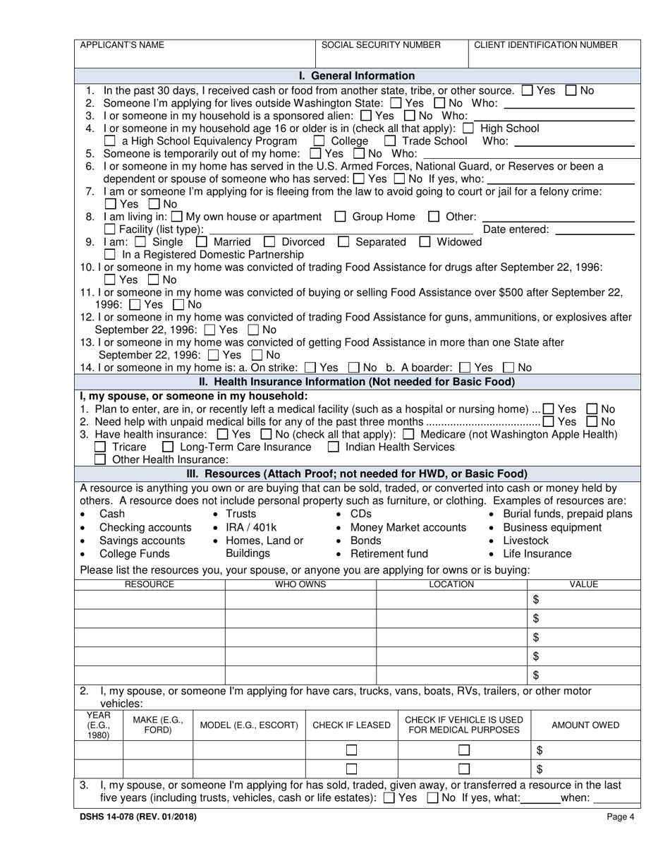 DSHS Form 14-078 Eligibility Review - Washington, Page 4