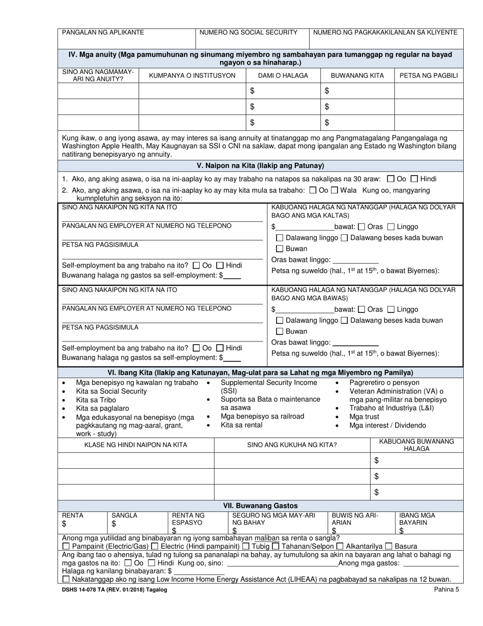 DSHS Form 14-078 Eligibility Review - Washington (Tagalog), Page 5