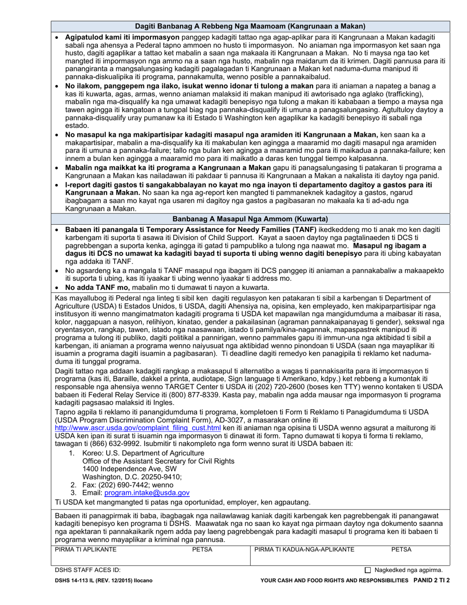 DSHS Form 14-113 Your Cash and Food Assistance Rights and Responsibilities - Washington (Ilocano), Page 2