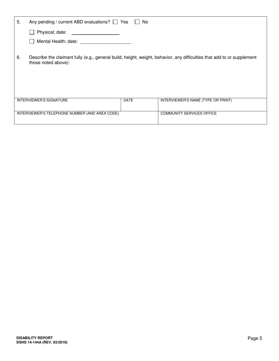 DSHS Form 14-144A Disability Report - Medical Disability Decision - Washington, Page 6
