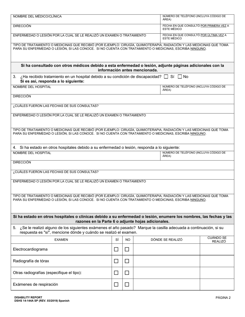 DSHS Formulario 14-144A Informe De Discapacidad - Decision De Discapacidad Medica - Washington (Spanish), Page 3