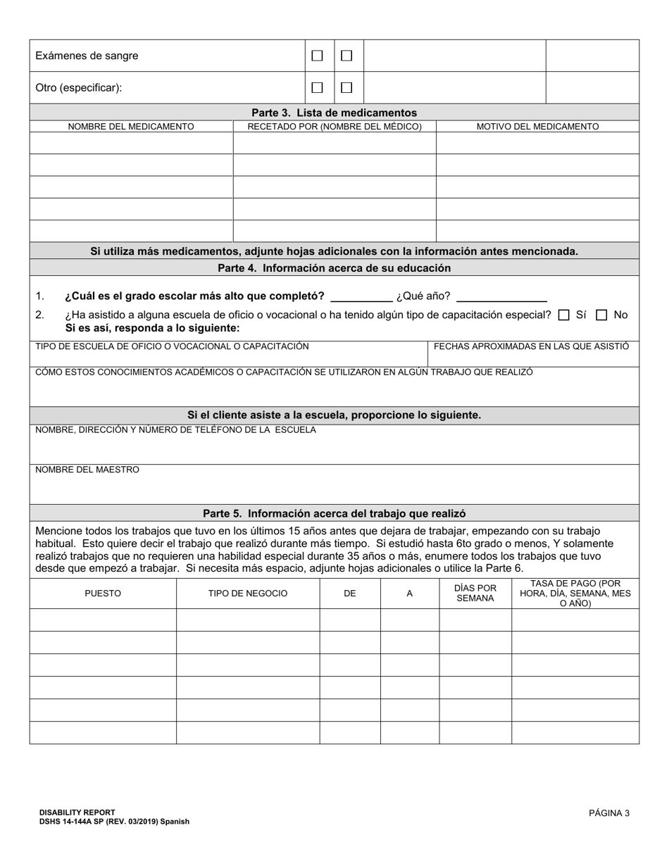DSHS Formulario 14-144A Informe De Discapacidad - Decision De Discapacidad Medica - Washington (Spanish), Page 4