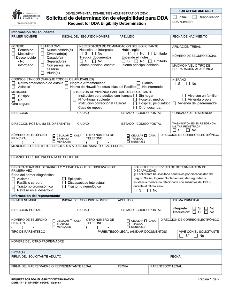 DSHS Formulario 14-151 - Fill Out, Sign Online and Download Printable ...