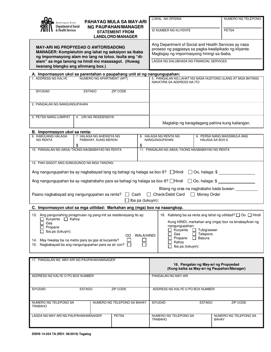 DSHS Form 14-224 Download Printable PDF or Fill Online Statement From ...