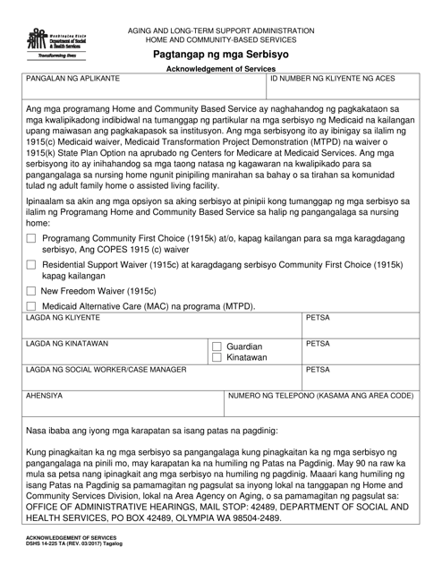 DSHS Form 14-225 Acknowledgement of Services - Washington (Tagalog)