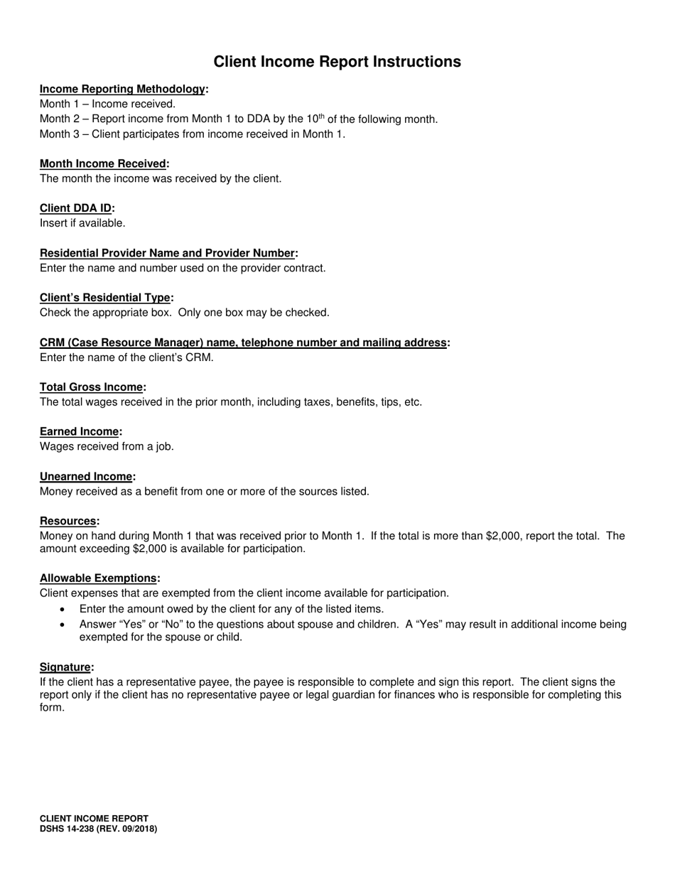 DSHS Form 14-238 Client Income Report - Washington, Page 2