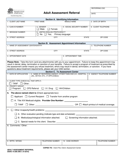 DSHS Form 14-299  Printable Pdf