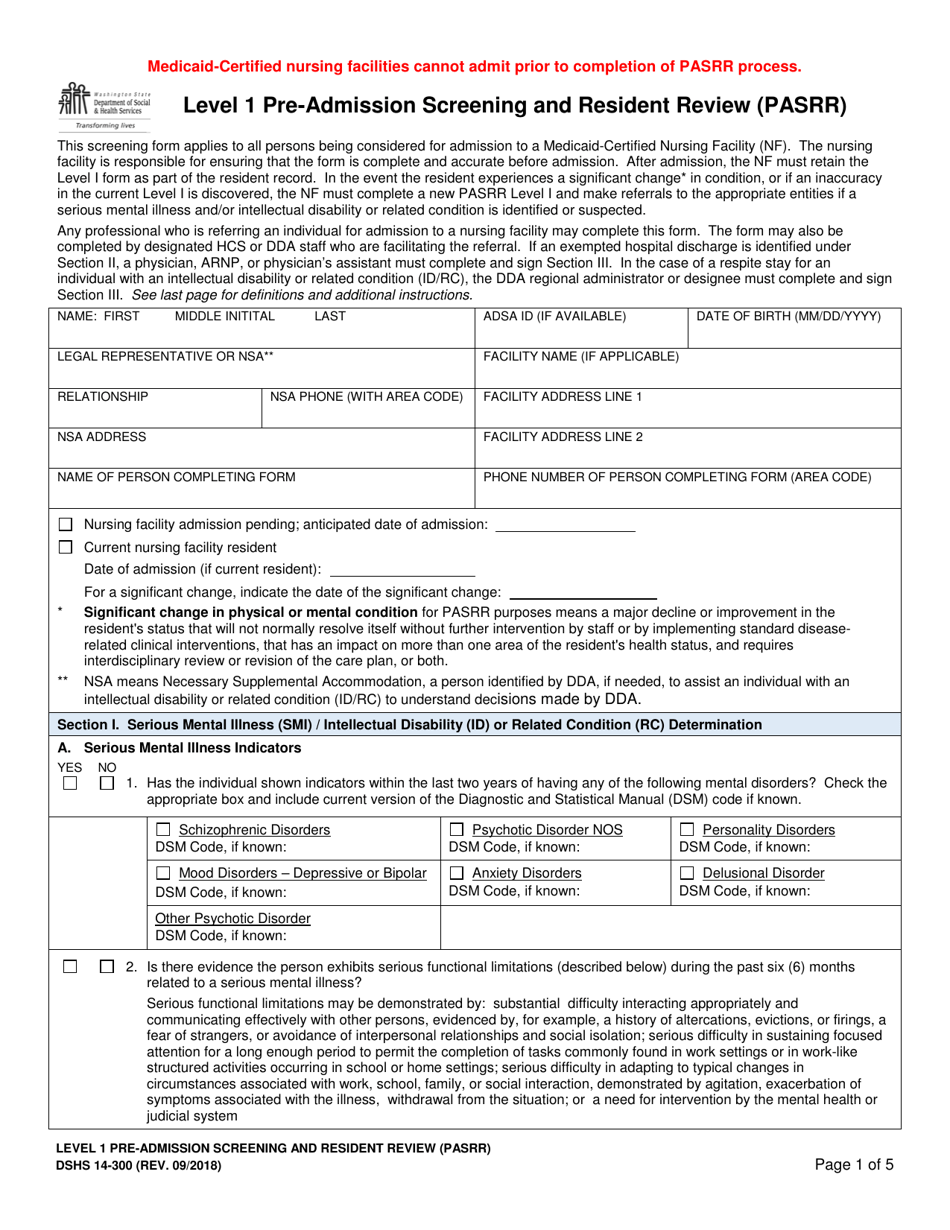 DSHS Form 14300 Fill Out, Sign Online and Download Printable PDF