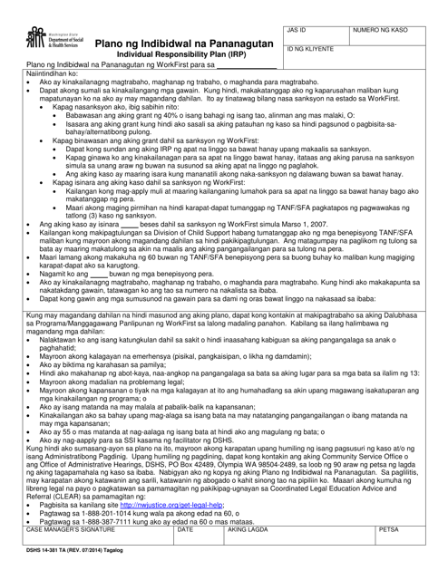 DSHS Form 14-381 Workfirst Individual Responsibility Plan - Washington (Tagalog)