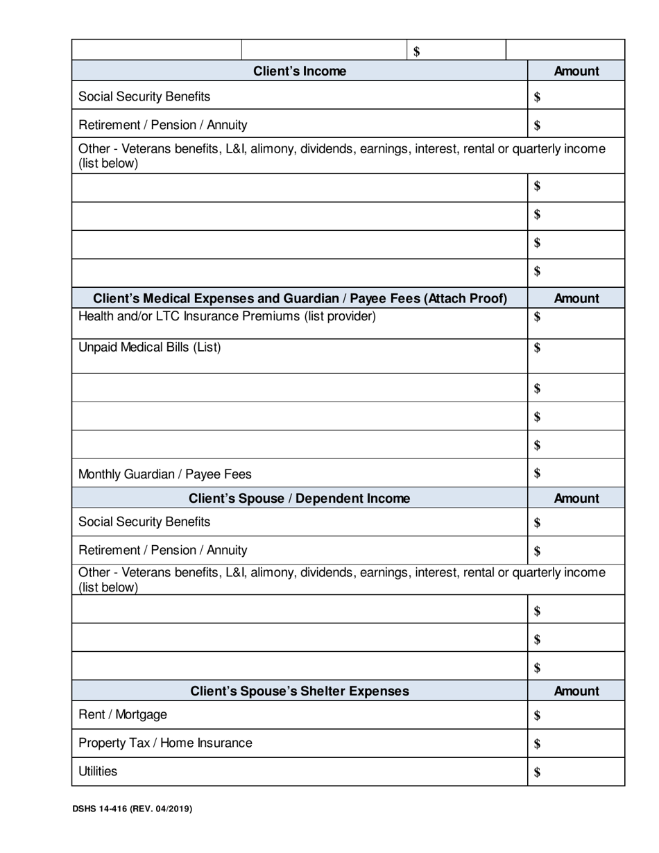 DSHS Form 14-416 - Fill Out, Sign Online and Download Printable PDF ...