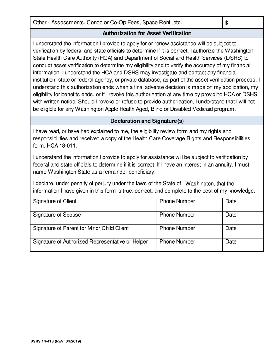 DSHS Form 14-416 Eligibility Review for Long Term Services and Supports - Washington, Page 3