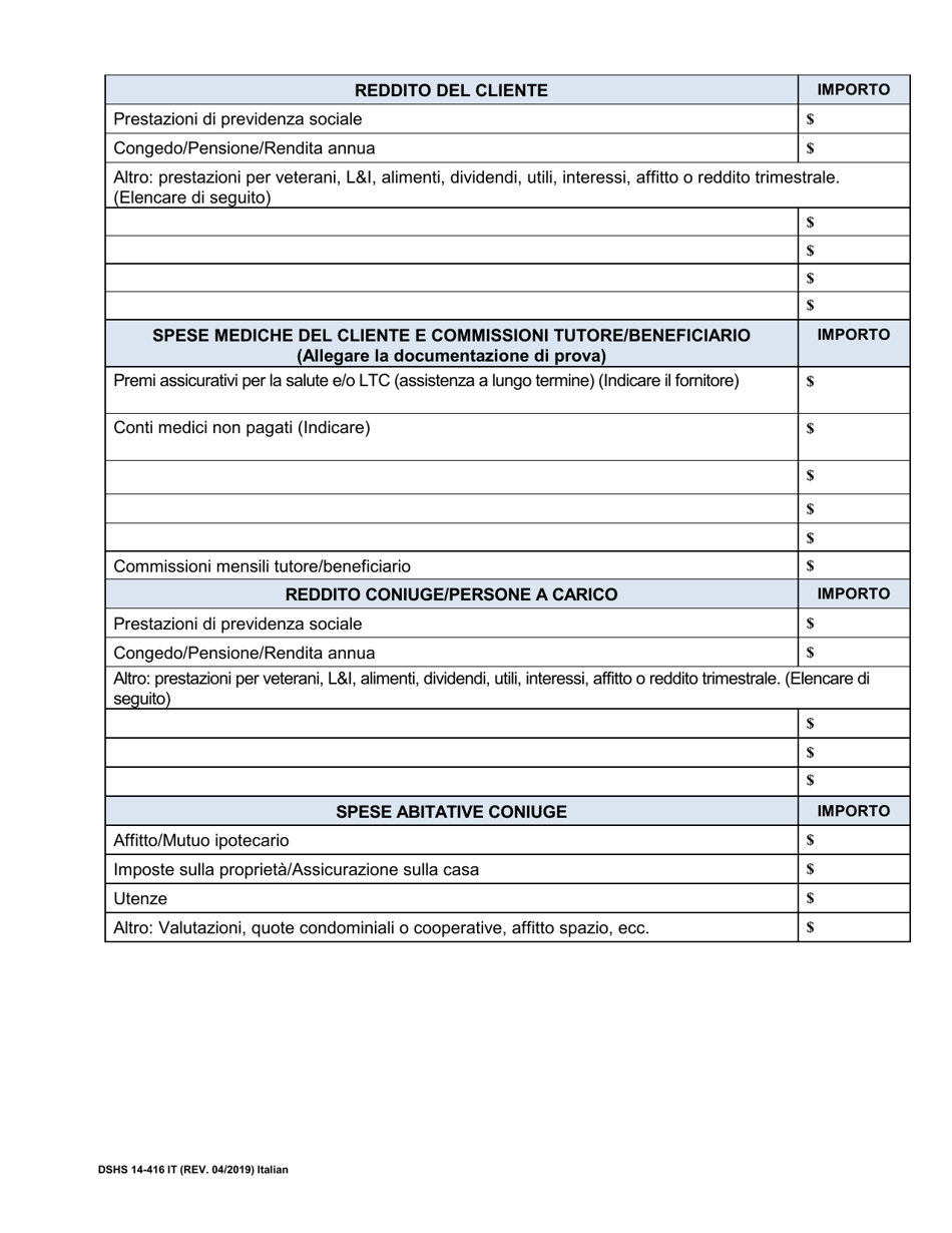 DSHS Form 14-416 Eligibility Review for Long Term Services and Supports - Washington (Italian), Page 2