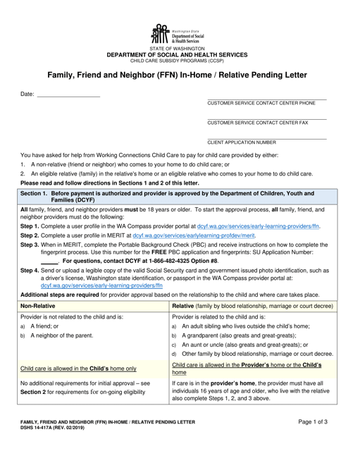 DSHS Form 14-417A  Printable Pdf