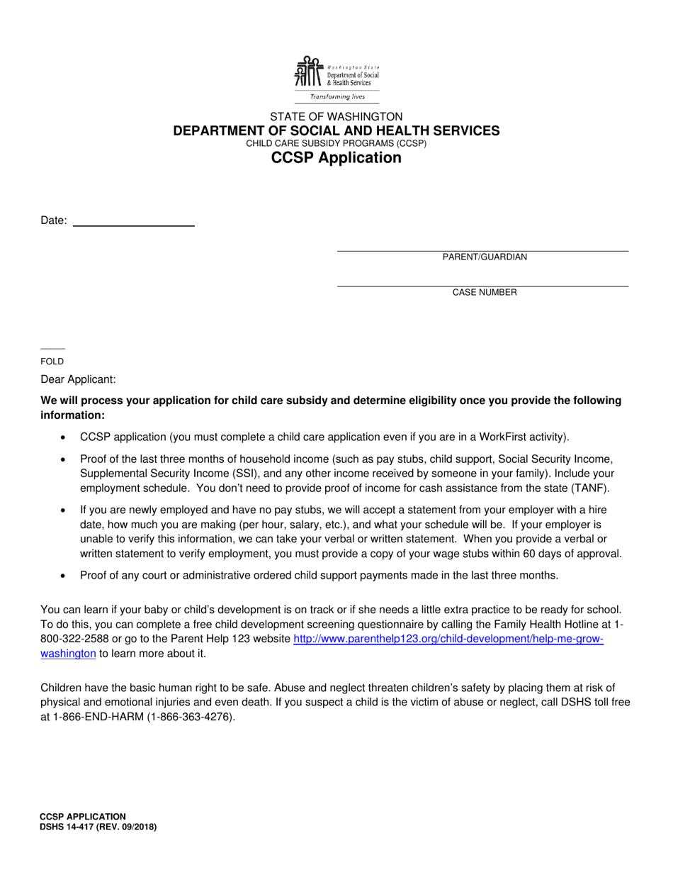DSHS Form 14-417 Ccsp Application - Washington, Page 1