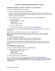 DSHS Formulario 14-432 Inscripcion Del Deposito Directo Para Asistencia Financiera - Washington (Spanish), Page 2
