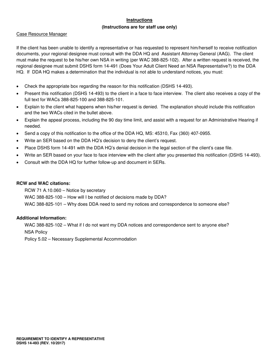 DSHS Form 14-493 Requirement to Identify a Representative (Developmental Disabilities Administration) - Washington, Page 3