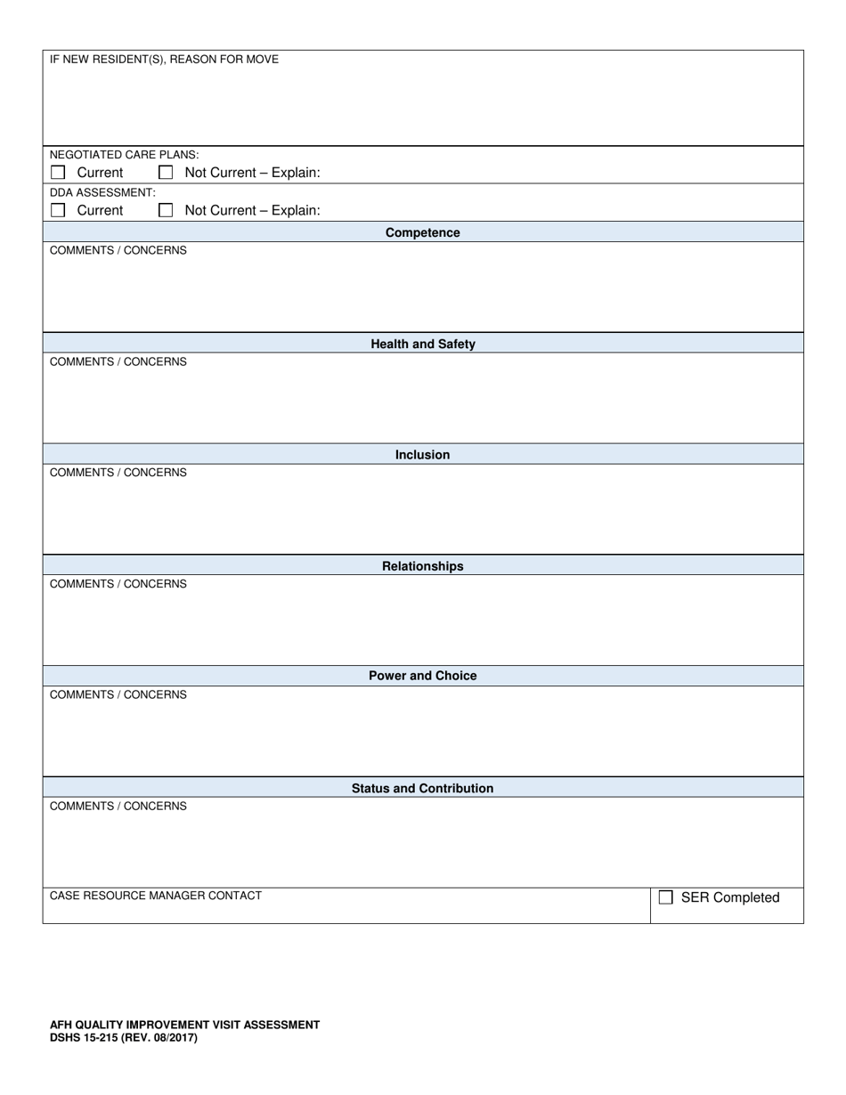 DSHS Form 15-215 Download Printable PDF or Fill Online Afh Quality ...